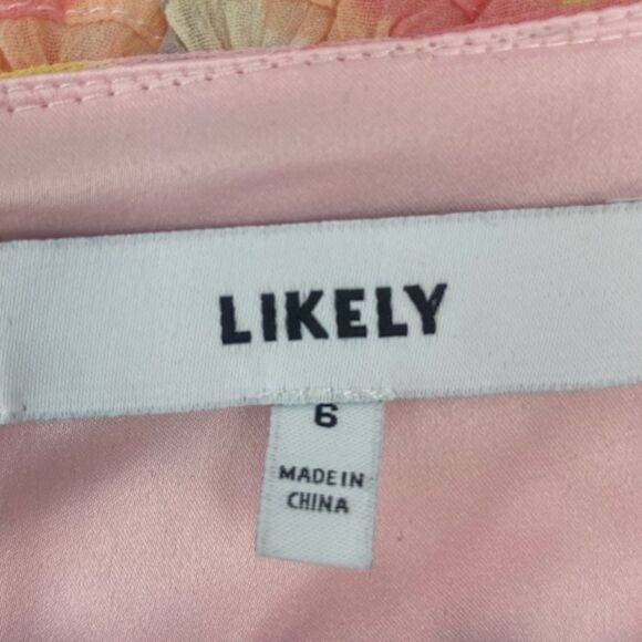 LIKELY | Mia Dress in Peach/ Pink Floral Mini Ruffle Dress Size 6 - Picture 5 of 6